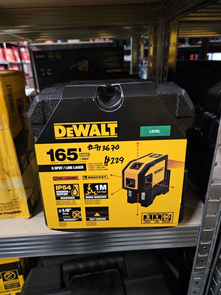 DEWALT165 ft. Red Self Leveling 5 Spot & Horizontal Line Laser Level with (3) AA Batteries & Case