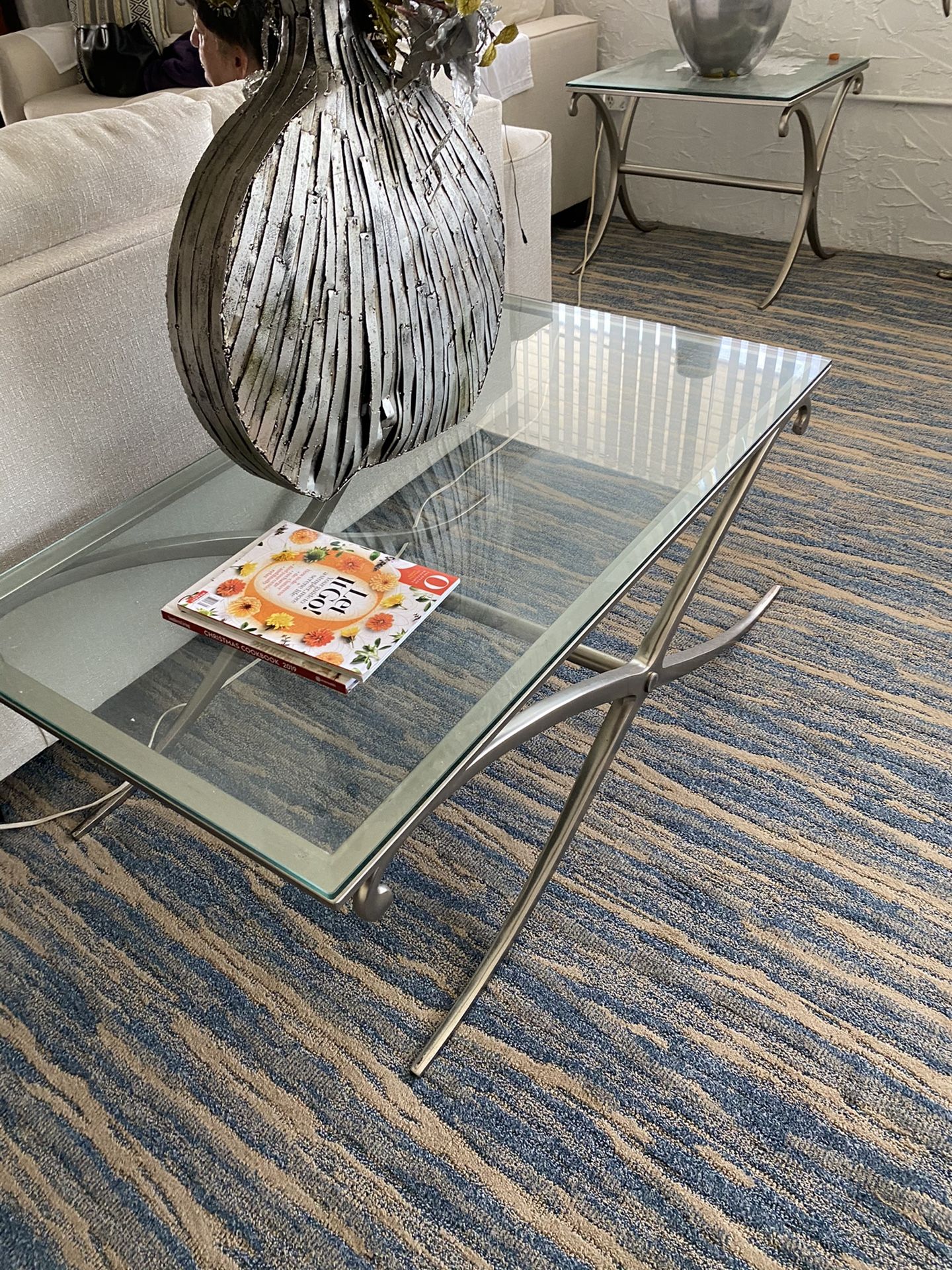 Furniture wall unit in good condition also dining room glass table with six chairs and three glass tables 500 cash