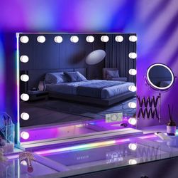 VANITII Vanity Mirror with Lights busbs & 10X Lighted Magnified 32"* 23" Large Hollywood Mirror with Magnifying Makeup Mirror and Bluetooth Speaker Di