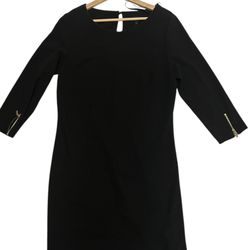 Laundry by Shelli Segal Black Midi Dress with Gold Zipper Details - Size 10