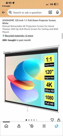 VIVOHOME 120 Inch 1:1 Pull Down Projector Screen