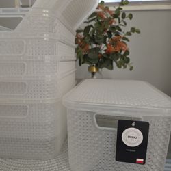 Clear woven basket texture high quality tote makeup shoe container box lid storage