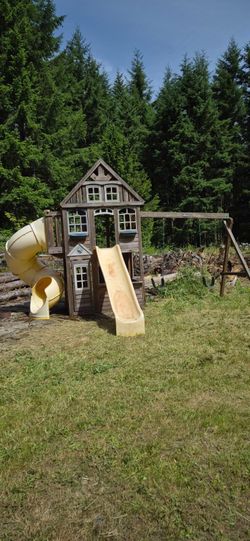 Double Swing-Slide-Mini House outdoor play