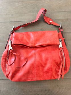 Aimee Kestenberg Red Orange Leather Hobo Shoulder Bag
