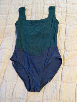 Two-Tone One-Piece dance leotard blue and green