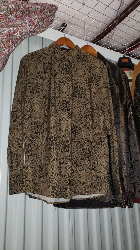 Vintage Geometric Pattern Dress Shirt ā Earth Tones ā 2XL
