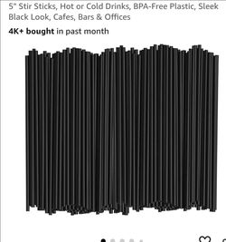 Sip & Stir Sticks 5 Inch  Black 1000pcs Pack for Coffee and Drinks