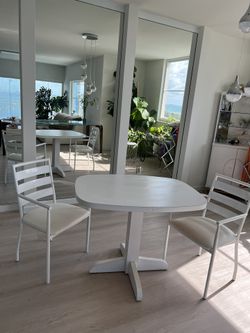 White Wooden Table  With 2 Chairs 
