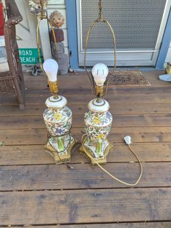 Pair of Vintage Floral Ceramic Table Lamps
