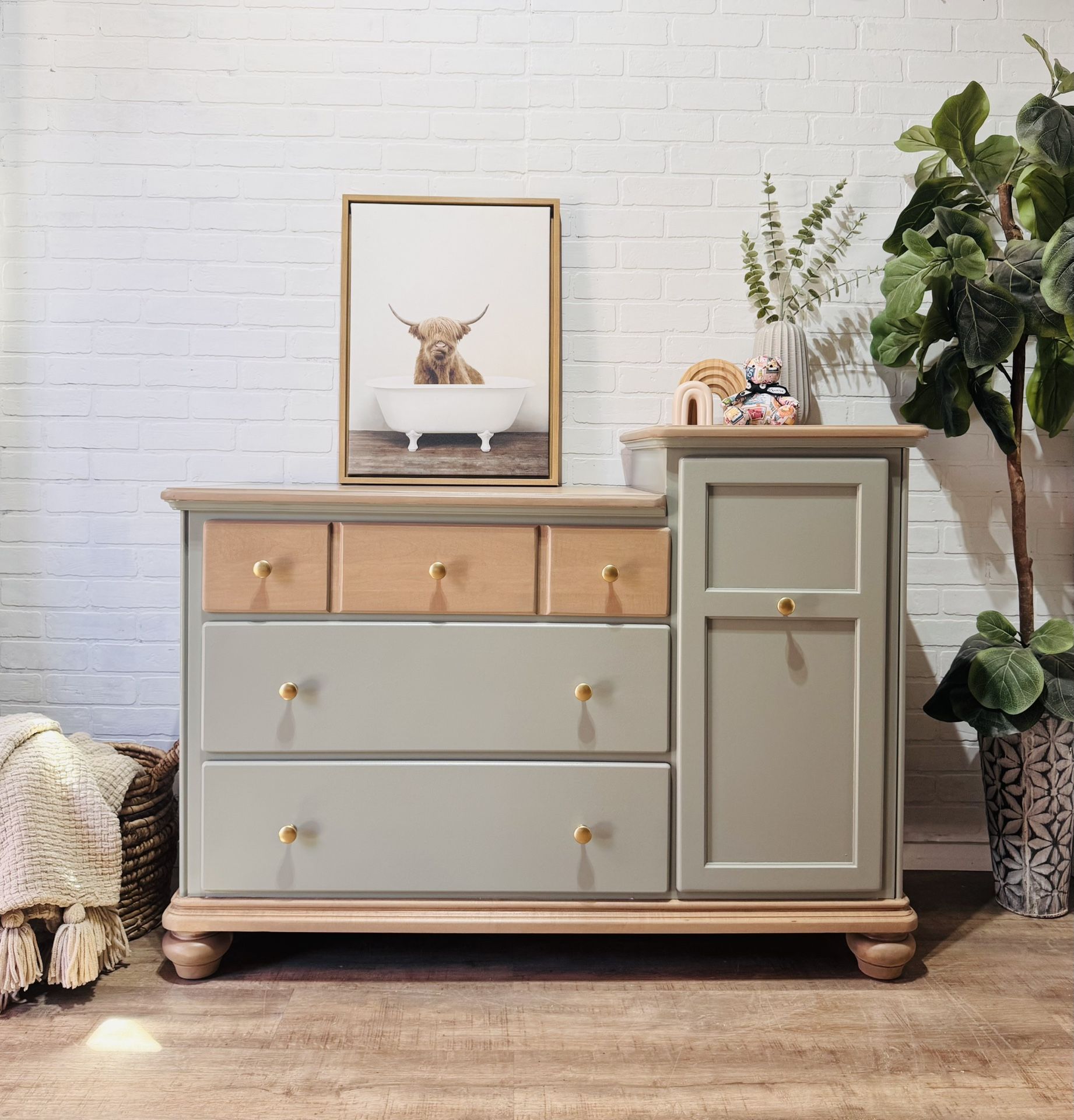 Solid Maple Wood High Quality Dresser for Nursery, Changing Table, Children’s Dresser Sage Green