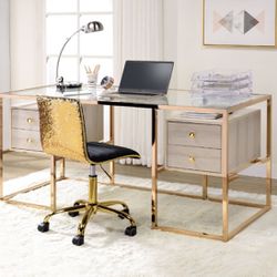 Brand New Clear Glass/Gold Writing Desk