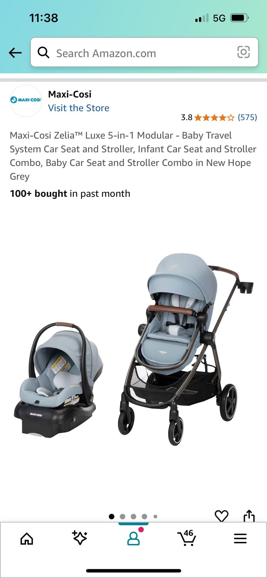 Maxi-Cosi Zelia 2 Luxe 5-in-1 Baby Travel System Car Seat and Stroller, new hope gray