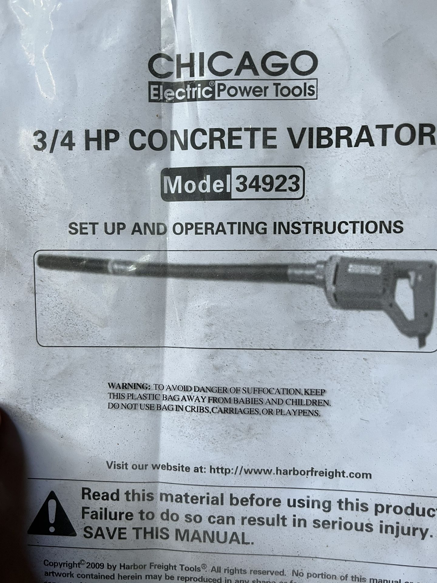 Concrete Vibrator Used It for Ten Minutes Paid $110.00 For It t Harbor Freight Last Year Sell For $80 No Delivery