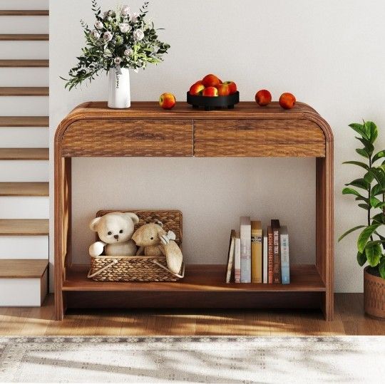 Curved Console Table Arch with Storage, Narrow Entryway Table with Drawers