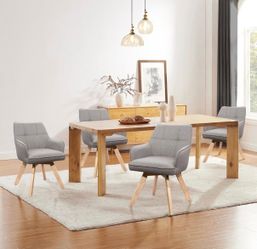 Set of 4 -Fabric Upholstered 180° Swivel Accent Chair with Solid Wood Legs