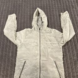 Oakley Men’s Double Layer Zip Up Windbreaker Jacket L Gray Silver Hood