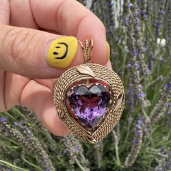 10k Large Amethyst Heart Pendant And Brooch