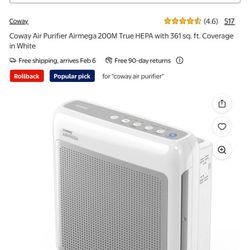 Coway Air Purifier Airmega 200M True HEPA with 361 sq. ft. Coverage in White