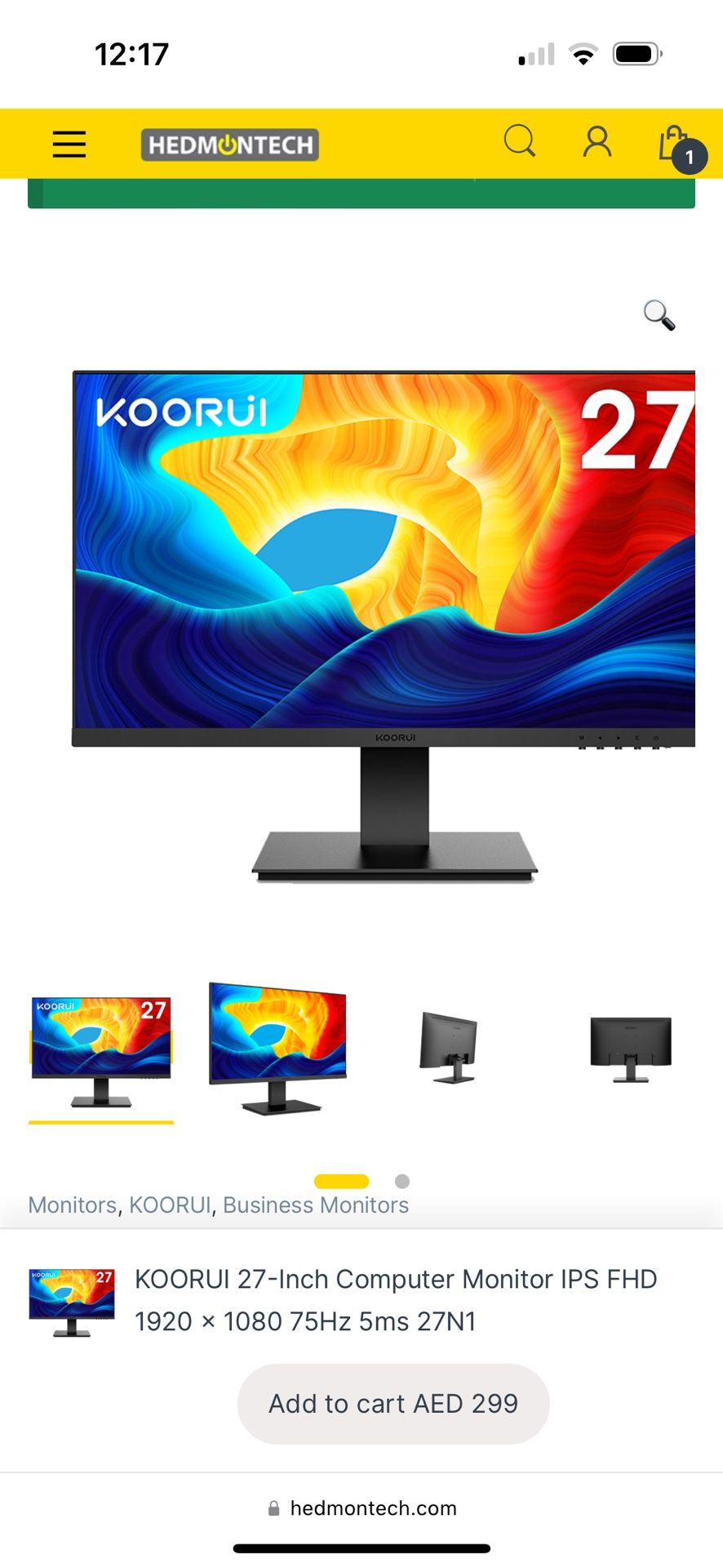 KOORUI 27-Inch Computer Monitor IPS FHD 1920 x 1080 75Hz 5ms 27N1