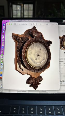 Antique carved wood wall barometer