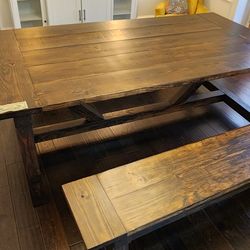 Rustic Farm House Table And Two Benches