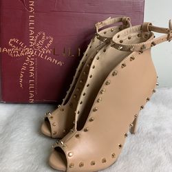 Liliana Tavi womens size 9 studded 5” stiletto heel open toe bootie boots - worn once