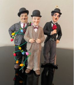Laurel & Hardy and Charlie Chaplin Figurines Set of 3