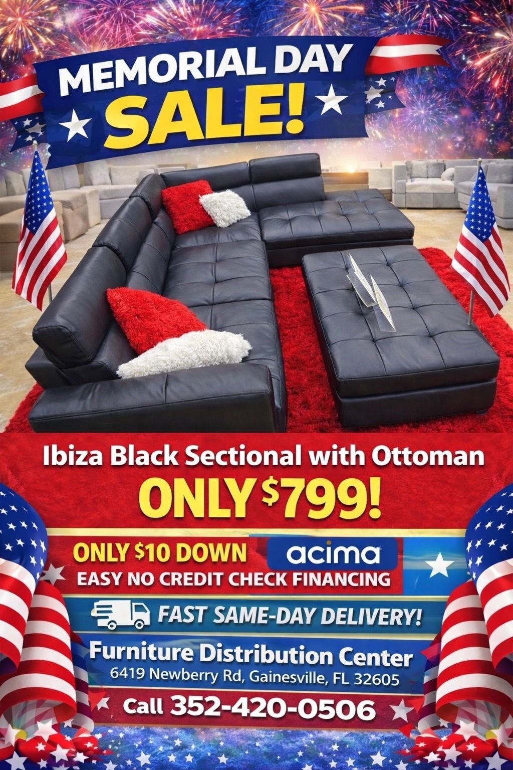 IBIZA BLACK SECTIONAL AND OTTOMAN $799! FAST SHIPPINGđźššNO CREDIT CHECKđź’°