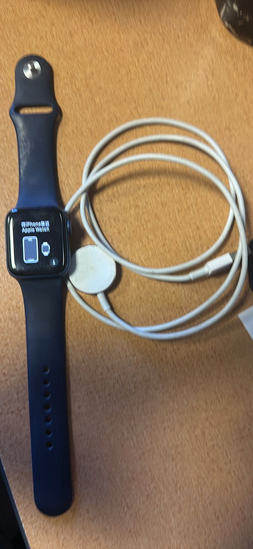 Used Apple Watch Series 6 (GPS only), 40mm Blue Aluminum Case with Deep Navy Sport Band.