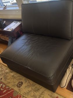 Dark Brown Leather Armless Lounge Chair - Unbranded
