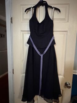Black Halter Midi Dress with Lavender Sash