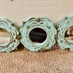 Set of 3 teal mirrors