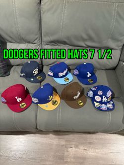 MLB new era Los Angeles dodgers blue Burgundy olive green grey tan brown patches reg 59fifty fitted hats size 7 1/2