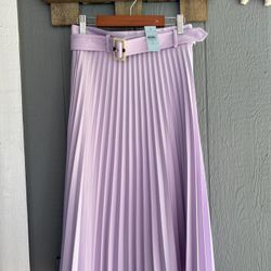 Ann Taylor Petite Pleated Belted Skirt – Lilac Lavender – Size 0P 