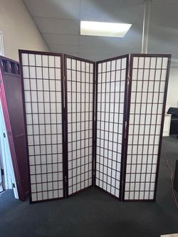 4 Panels Room Divider Shoji Design Cherry Color
