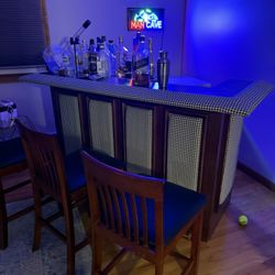 Custom Bar With 3 Stools And A Freezer 
