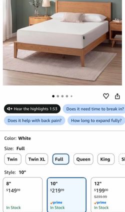 Zinus Full Size 10-Inch Memory Foam Mattress - brand new