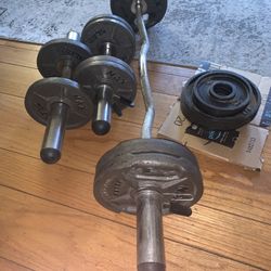 265 Lb Olympic Weight Set With Dumbbells And EZ Curl Bar