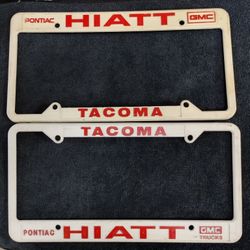 Vintage Hiatt Pontiac/GMC trucks license plate frames, plastic, Tacoma 