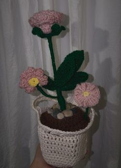 Handmade Pink Crochet Flower in Hanging Pot 🌸✨ Custom Decor | Boho Style