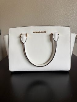 Michael Kors White Saffiano Leather Satchel + Shoulder Strap
