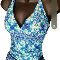 Women’s Two Piece Blue Swimsuit By La Blanca Cross Back 36 C Size M