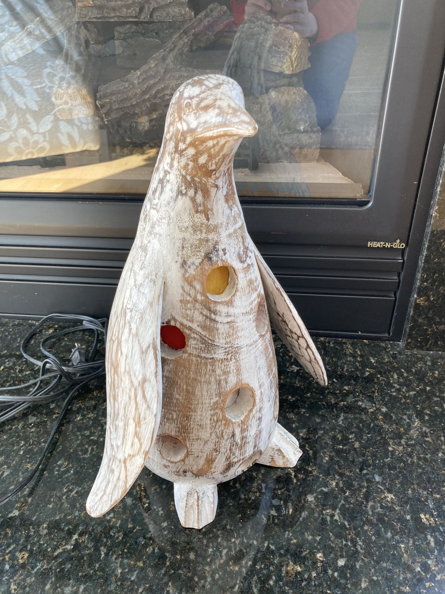 Wooden Penguin Hand Carved Light 17", Beautiful Art Piece!