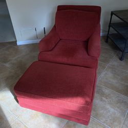 Red Chenille Chair And Ottoman 