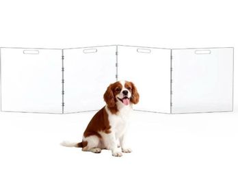 Clear Acrylic Pet Dog Gate Freestanding Foldable Clear 4 Panel Gate New, Open Box 23.6" High 94.5 Inches Wide