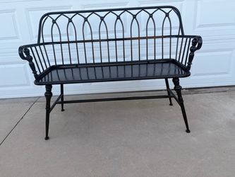 Black Metal Bench with Decorative Back