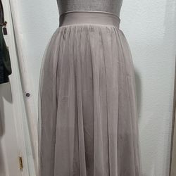 Soft Grey Mesh Overlay Skirt