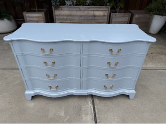 58”L REFINISHED Vintage 100% wood 🪵Morganton Blue Santorini” 8 drawers+dovetail drawers $499 CAN DELIVER!