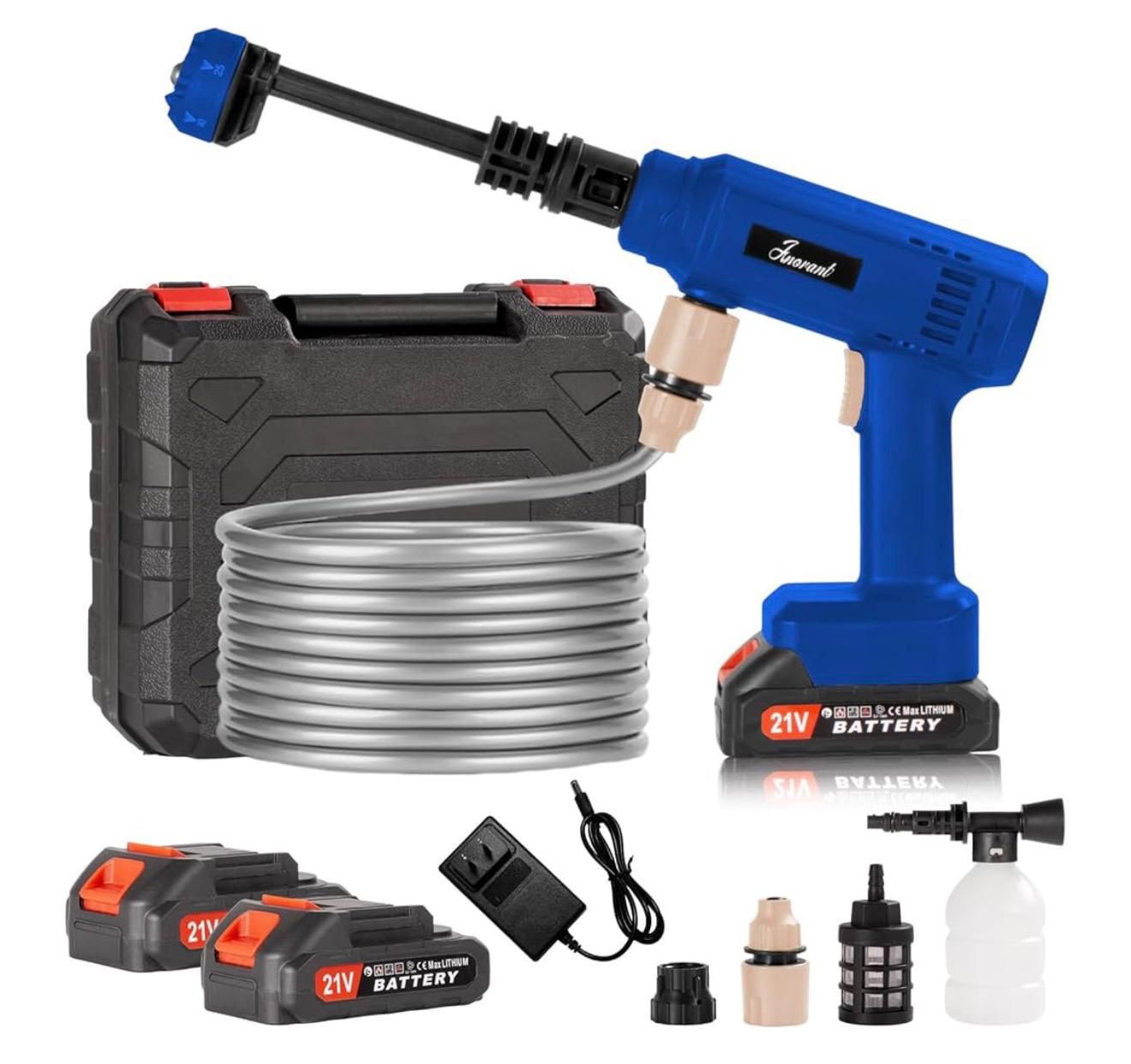 Power Washer,1200 PSI Cordless Pressure Washer with 2×21V Battery&6-in-1 Multi-Function Nozzle,Portable Pressure Washer Suitable for Cleaning Vehicles