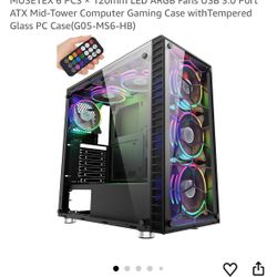 MUSETEX 6 PCS × 120mm LED ARGB Fans USB 3.0 Port ATX Mid-Tower Computer Gaming Case withTempered Glass PC Case(G05-MS6-HB)